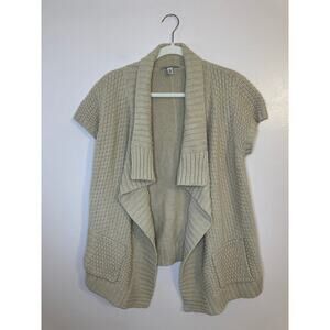 Cotton by Autumn Cashmere Beige Chunky Knit Short Sleeve Open Cardigan Medium